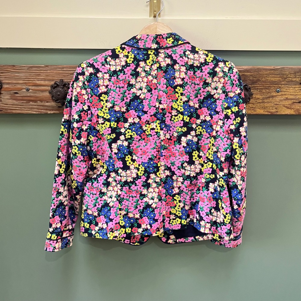 Boden Womens Floral Cotton Linen Blazer Multicolored Notched Lapel Size US 10R - Picture 3 of 5